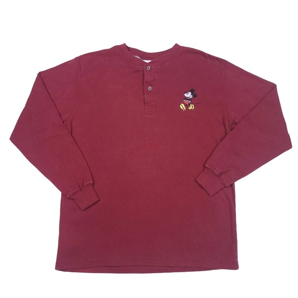 Vintage Disney Mickey Mouse Embroidered Long Sleeve Henley - Red - S - Picture 5 of 12